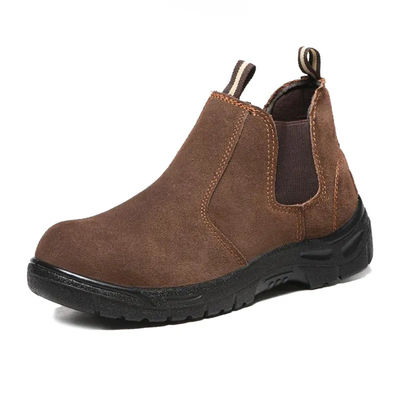 acheter Chaussures de sécurité électrique à orteils en acier chaussures de travail en cuir brun unisexe antidérapant online manufacture