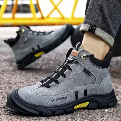 acheter Chaussures de sécurité en suède gris avec semelle moyenne en kevlar et semelle en caoutchouc antidérapant online manufacture