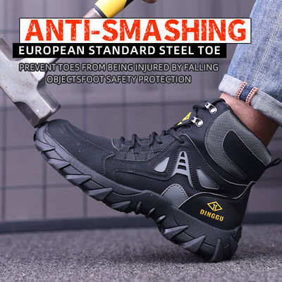 acheter Chaussures de sécurité en cuir en microfibre volante en tricot, chaussures de sécurité à semelle moyenne en Kevlar, chaussures de sécurité en acier, chaussures de travail en caoutchouc online manufacture