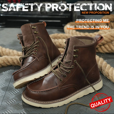 acheter Soles de protection en caoutchouc de peau de vache brune Bottes de sécurité en acier anti-écrasement online manufacture