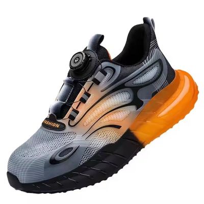 acheter Summer BOA Rotating Button Work Shoes KPU Flying Knit Comfortable Safety Shoes Kevlar Anti-stab TPU Popcorn Shoe Sole Work Shoes online manufacture