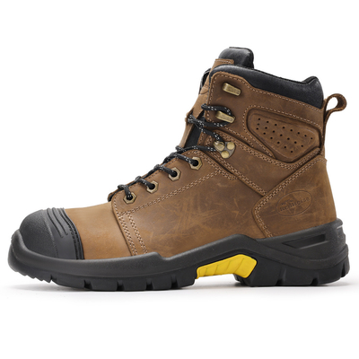 acheter Brown Microfiber Leather Security Work Boots with European Standard Steel Toe and Custom Logo Box Packaging online manufacture