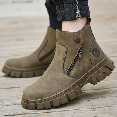 acheter Wheat Men's Welding Safety Shoes With Steel Toe Safety Boots Microfiber Leather Work Boots With Rubber Sole Anti-stab Kevlar Work Shoes online manufacture