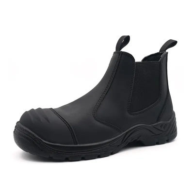 Bottes de travail noires Chelsea Hommes Steel Toe Bottes d'ingénieur de cheval fou cuir