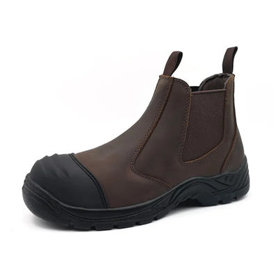 Chaussures en cuir brun authentique Chelsea imperméable au travail chaussures de sécurité sans dentelle