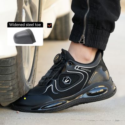 Chaussures de sécurité noires à bouton pivotant avec semelle intermédiaire en kevlar et semelle en caoutchouc