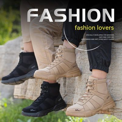 Bottes de travail de sécurité en microfibre Bottes de sécurité pour hommes Bottes de travail en acier pouce Kevlar Mid-sole Anti-écrasement Bottes de travail en caoutchouc