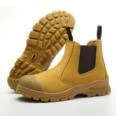 Bottes de travail de sécurité en cuir de vache de blé Bottes de sécurité en cuir de vache Pu+tpu Sole orteil d'acier Anti-écrasement Plaque d'acier Anti-proof chaussures de travail