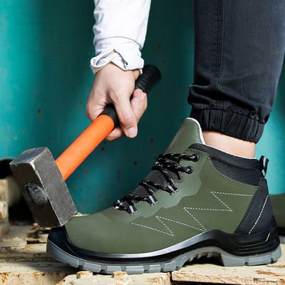 Bottes de travail de sécurité OEM en cuir véritable, chaussures de sécurité antistatiques, semelle intermédiaire en acier, chaussures de travail semelle PU
