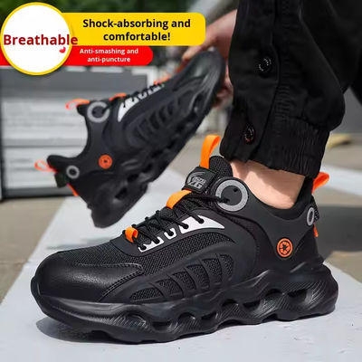 Chaussures de sécurité industrielles TPU + Tricot volant Chaussures de travail Semelle EVA Semelle intermédiaire en Kevlar Anti-crevaison Embout en acier Anti-écrasement Chaussures de sécurité