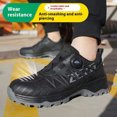 Chaussures de sécurité industrielles KPU+Flying Knit Chaussures de travail en caoutchouc à semelle Kevlar à semelle moyenne en acier anti-poignardement à orteils BOA boutons tournants Chaussures de sécurité