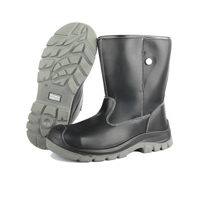 OEM Bottes de travail de sécurité en cuir en microfibre noir haut avec orteil en acier standard EN et semelle intermédiaire résistante aux ponctions